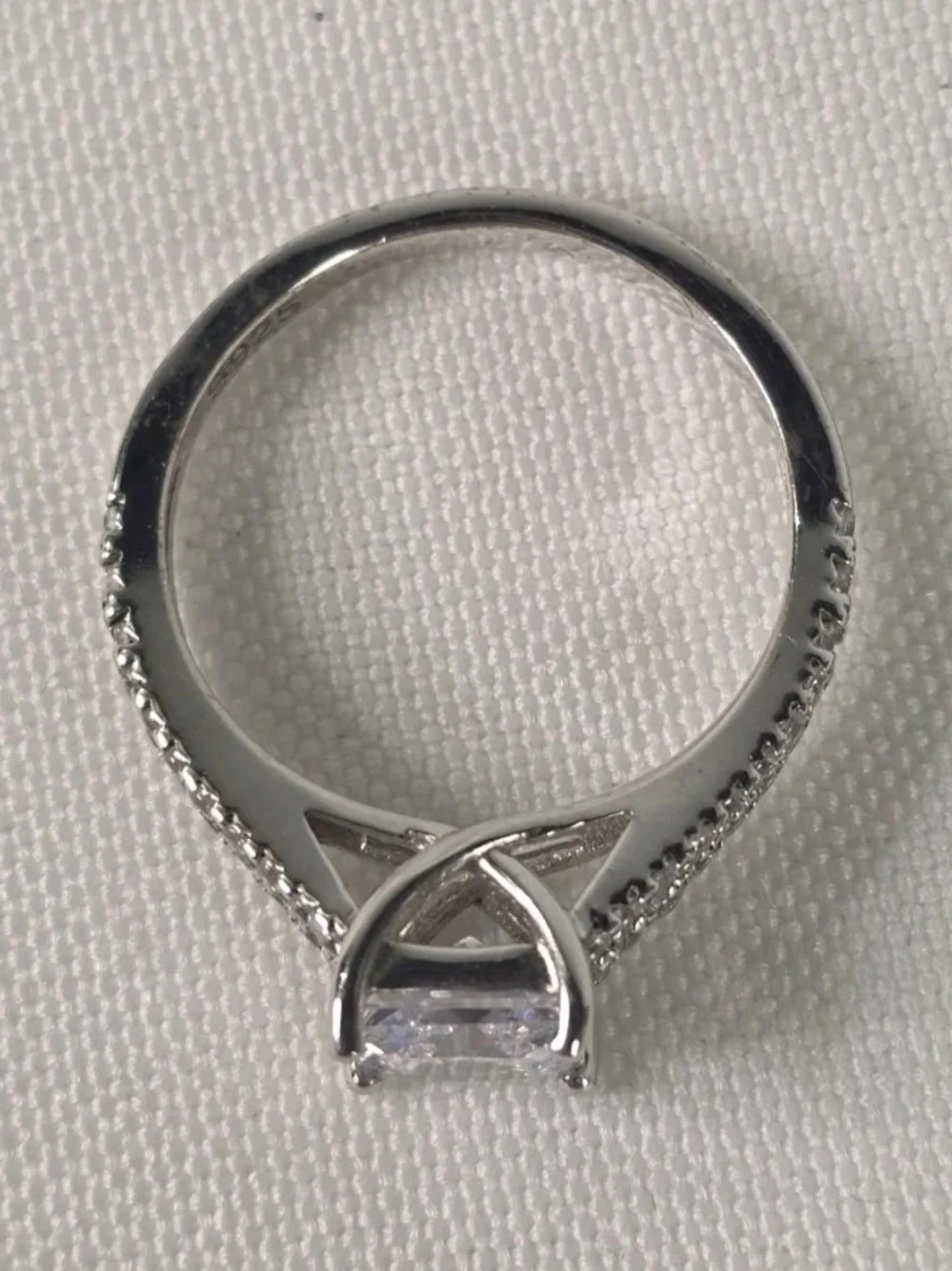 Italo Princess Cut White Sapphire Split Shank Ring 925 Sterling Silver NIB